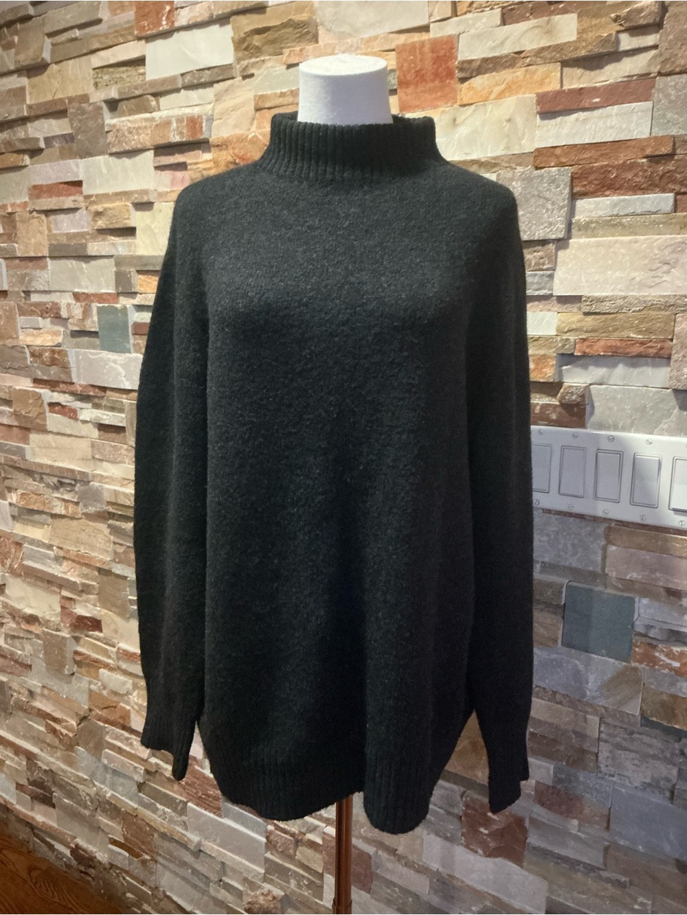Jenni Kayne Dark Charcoal Grey Cotton Blend Mock Neck Sweater